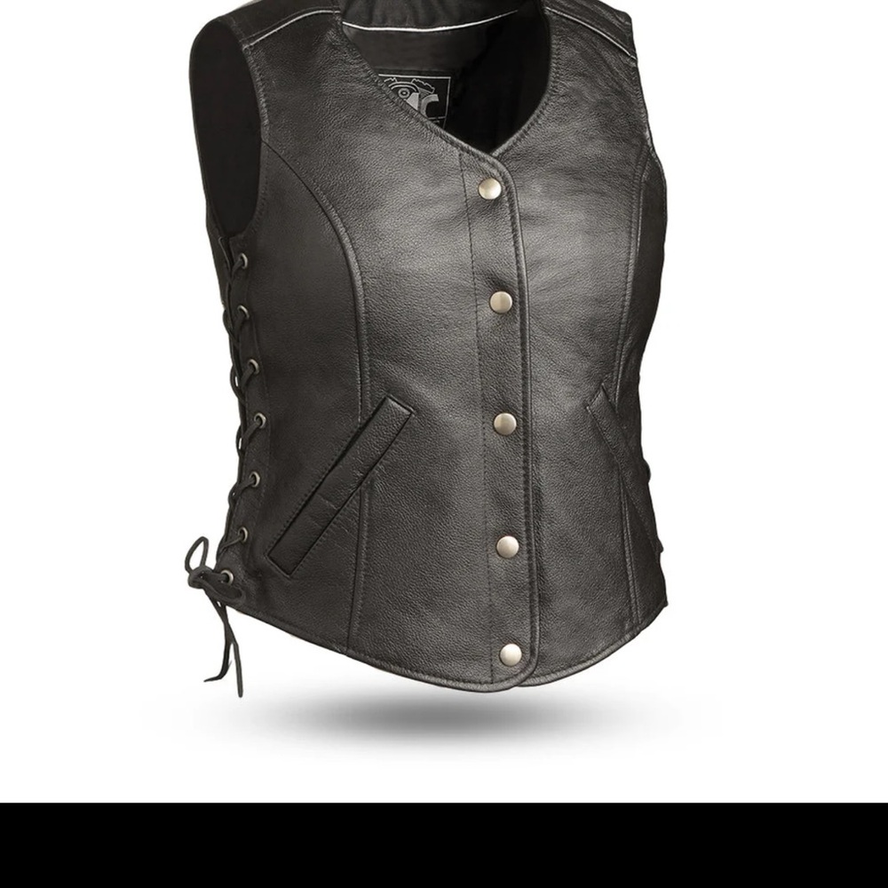 Black Leather Motorcycle Vest with Side Lacing